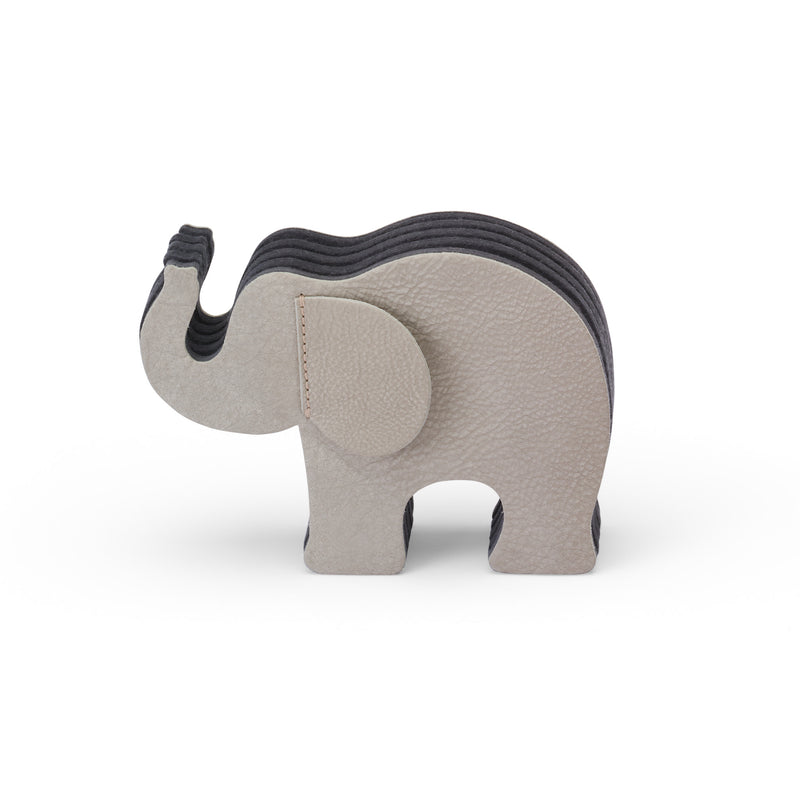 Pen holder leather elephant medium, grey